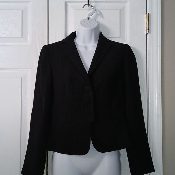 Ann Taylor LOFT Petites black pinstripe blazer business casual Sz 2P NWOT - Picture 1 of 8